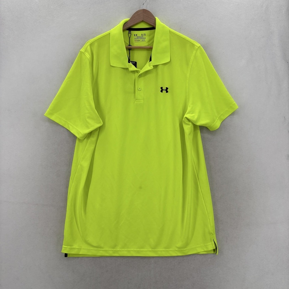 Under Armour Polo Shirt Mens XL Yellow HeatGear Golf Performance Stretch Tagless